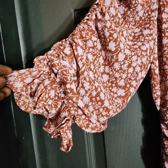 re:named 'Raven' Girly Romantic Ruched Mini Dress Ditsy Floral Cottagecore - Picture 12 of 16